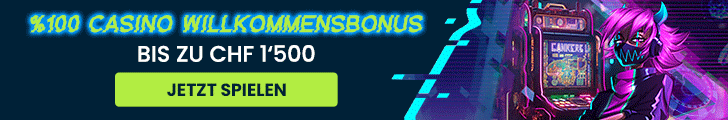 Werbebanner mit Neontext über 100 Prozent Bonus auf Casinospiele bis 1500 CHF